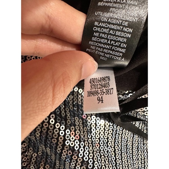 White House Black Market Blue Dress Size L Silver Sequins Party NYE Mini Dress‎ - Picture 11 of 11